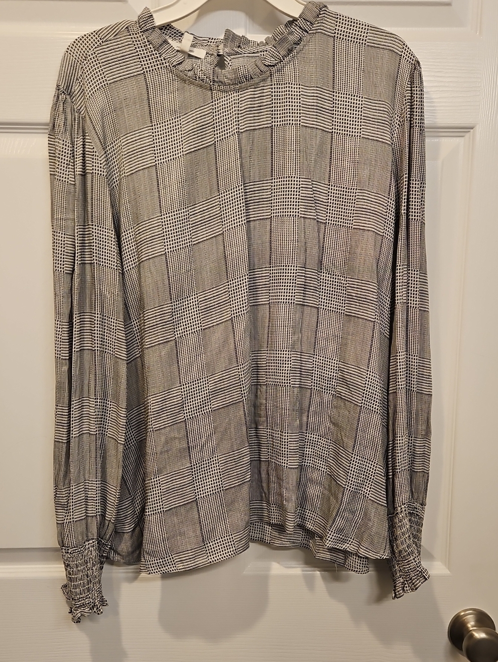 Maurices Black & White Plaid Ruffle-Neck Blouse